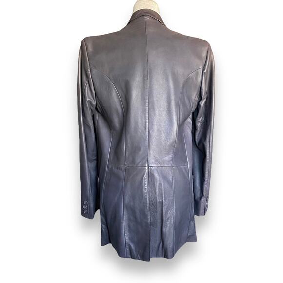 VNTG Summit Smooth Leather Blazer Jacket M Grey Long Line Lapel Collar 1980s - Picture 8 of 15